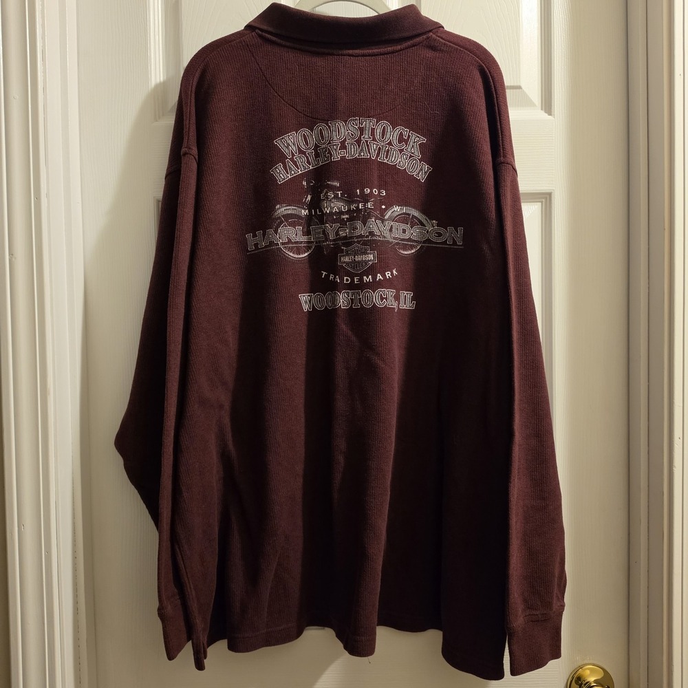 Vintage Harley Davidson Long Sleeve Polo Shirt Men 3X Maroon Woodstock IL
